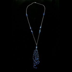 Crystal Faceted Y-Necklace Gunmetal & Blue NWOT